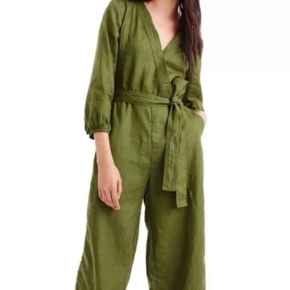 J. Crew Point Sur Olive Linen Jumpsuit Size 0 - Picture 1 of 15